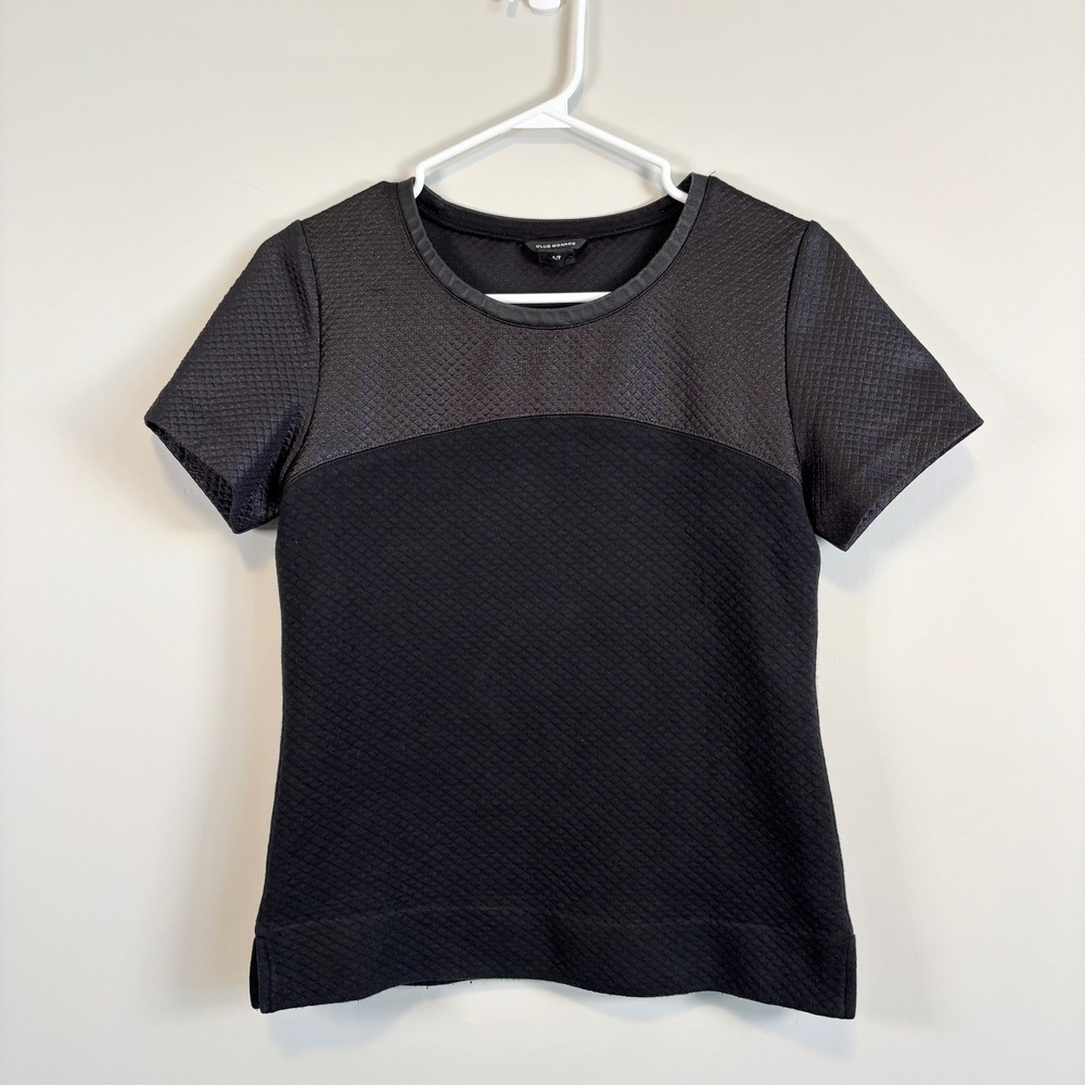 Club Monaco Quilted Texture Short Sleeve Top Chic Black Women's Small